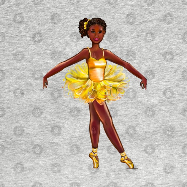 Ballet black ballerina  in yellow tutu with corn rows in her hair - brown skin ballerina by Artonmytee